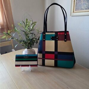 kate spade Multicolor Geometric Stripe Tote with Matching Wallet